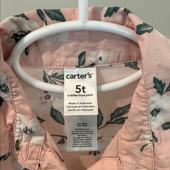 Carter’s 5T Pink Floral Long Sleeve Collared Cotton Dress - Picture 2 of 9